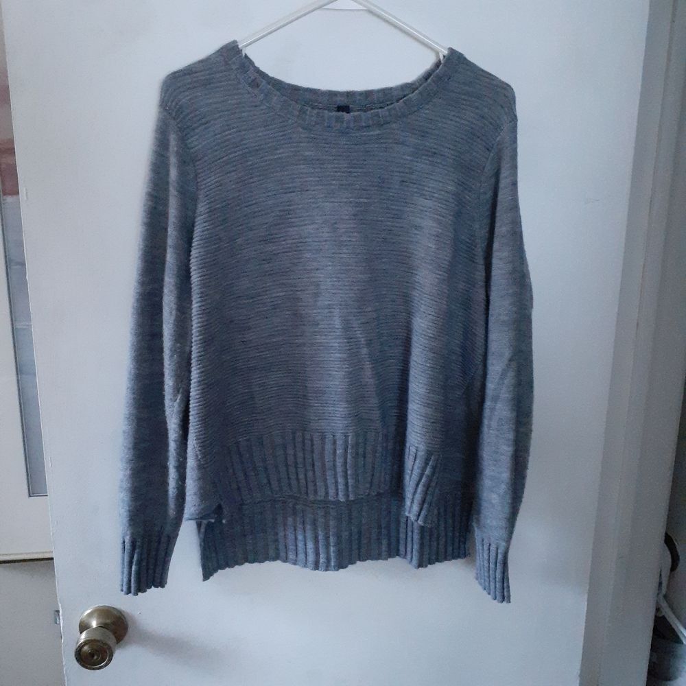 Foil Sweater women's l heather Gray Women's boxy crew high low casual classic